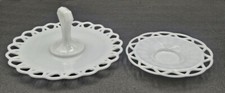 Milk Glass Center Handle Tray and Imperial Glass Lace Edge Salad Plate picture