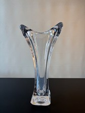 Tall Clear Crystal Flared Vase Sculptural Modern Signed picture
