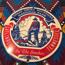 Vintage Smokies Mountains National Park Porcelain Tennessee Gas Station Sign picture