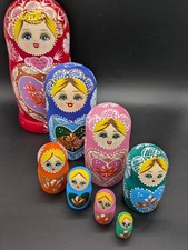 Vintage Russian Matryoshka Nesting Dolls Hand Painted Babushka Set of 8 picture