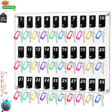 Beeveer Acrylic Key Holder Board with 30 Hooks, Wall Mount Organizer, Clear picture