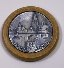 Vintage Frankfurt am Main Germany Souvenir Metal Relief Plaque Wood 4” picture