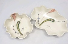 Barbara Baatz Signed Unique Ceramic Bowl Set Wavy Edge Hand Painted Art Pottery  picture