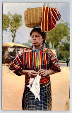 Antique 1939 Guatemala Postcard India de Mixco Indigenous Woman Basket picture