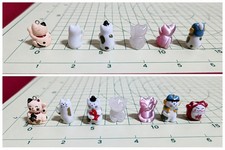 Japanese Mini Maneki Neko Cat Figurines 7pcs Tiny Ceramic Charm Set picture