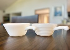 Fire King White Milk Glass Soup Bowls w Handles Set of 2 Vintage Anchor Hocking picture