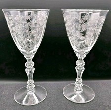 2 Fostoria Chinz Clear Crystal Claret Small Wine Glasses Etched Floral 5.25