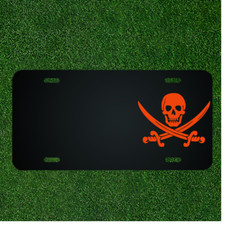 Custom Personalized License Plate With Add Names To Orange Skull Pirate Swords picture