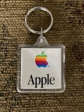 Vintage Apple Mac OS two sided keychain smile and rainbow logo picture