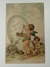 1910 Embossed antique Cherubs painted Easter Egg Greeting Card Postcard Vtg picture