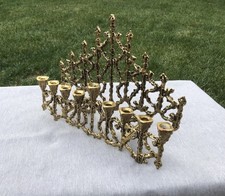 VTG Brutalist Brass Hanukkah Menorah Judaica Tamar Holy Land Israel  picture