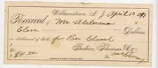 Antique 1891 Receipt Williamstown NJ Bodine Thomas & Settlement of Bills Signed picture