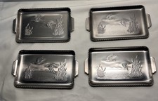 4 Vtg MCM Aluminum Small Tip Trays Geese Ducks Cattails Set of 7