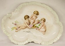 Antique French Porcelain Plate Dish with Cherubs /Angels  17 1/2
