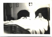 ABSTRACT 1930s Vintage Photo Man Woman Sleeping in Hotel Beds Voyeur Snapshot picture