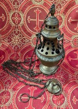 +++ Antique Church Thurible Censer Triple Chain Magnificent +++ picture