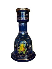 VTG Persian Vase Pitcher Cobalt Blue Glass Handpainted Fruit Floral 10.5