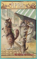 Vtg Boulanger Cats April Fool Prank Birthday Greetngs PC Undivided Back c1906 picture