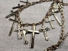 Beautiful Necklace Pendant Multiple Goldtone Crosses Christian Gift C14 picture