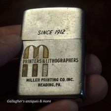 Vtg 1950s Zippo Lighter Miller Printing Co Reading PA Pat 2517191 Advertisint picture