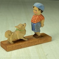 Vtg Erzgebirge Emil Helbig Folk Art Hand Carved Wood Boy With Dog Figurine READ picture