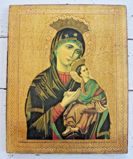 Wooden Virgin Mary Our Lady of Perpetual Help~Horchow Italy~Dated 1987-88 picture