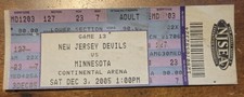 2005 New Jersey Devils vs Minnesota Wild Ticket Game Stub 12/3/05 Shootout Win picture