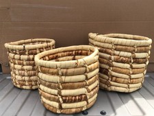 Vintage RATTAN Baskets Hand Made Palm Leaf/Banana Leaf Woven Baskets picture
