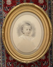 Antique Portrait PAIR Young Brother/Sister  Photos Orig Gold Frames RochesterNY  picture