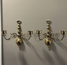 Vintage Brass Williamburg Style Candle Wall Sconce - Set Of 2 - Gorgeous & Heavy picture