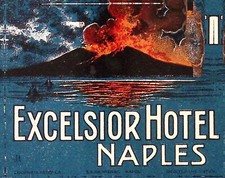 1920s Hotel Excelsior NAPLES ITALY Luggage Label 3 x 3.5