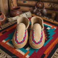 Vintage 1970's Native American Beaded Moccasins #2 picture