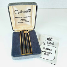 Colibri Electro-Quartz Butane Lighter Gold Tone Black Striped w/ Case & Manual  picture