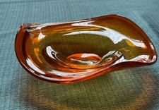 Vintage Viking Orange Glass Disc Candy Nut Dish 6.25”D, Vintage picture