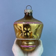 Shiny Brite Vintage Striped & Floral Pattern/U.F.O Style Mercury Glass Ornament picture
