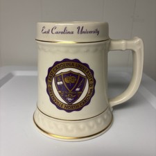 Vintage East Carolina University Ceramic Stein Mug Gold Trim Crest Greenville NC picture