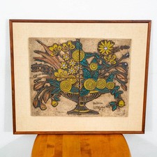 Mid Century Modern Wall Art Ceramic Flowers Studio Plaque Victoria Littlejohn picture