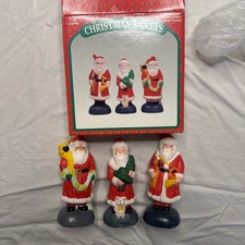 3 Piece Vintage Ceramic Santa Christmas Figurines Hand Painted, Hand Crafted#358 picture
