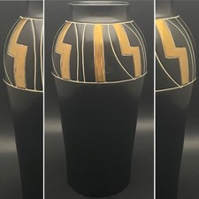 Harris Potteries Black & Gold Cairo Egyptian Style Urn Vase c1960s USA 13