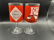 Vintage Tabasco Red Eye Stemmed Glasses Pair Retro Bloody Mary Goblets Promo picture