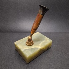 Vintage Green Onyx Fountain Pen Desk Holder Marbled Swivel Stand Art Deco Era picture