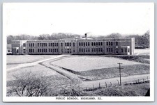 Vintage Illinois Postcard HIGHLAND Public School 1950s RPPC picture