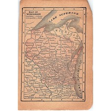 Antique 1889 Map of Wisconsin 1889 Pocket Map Engraving SAG4-H4 picture