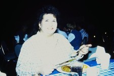 c1990's 35mm Slide, Woman Dining at Banquet Event mid 1990s gold blue picture