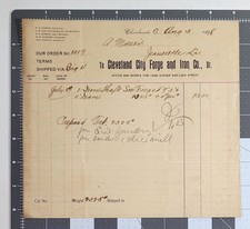 1898 Cleveland City Forge and Iron Co to Moresi Foundry Jeanerette LA Billhead 2 picture