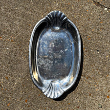 Vintage Wilton Armetale Oval Serving Tray Scallop Shell Handles Pewter Tone picture