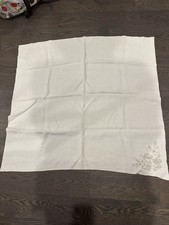 Vintage HAND EMBROIDERED SMALL 36” SQUARE LINEN TABLE CLOTH picture