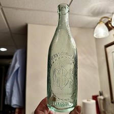 Geo Bauernschmidt Brewery GBS Baltimore MD V Rare Aqua Blown Crown Beer Bottle picture