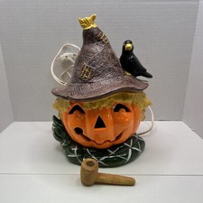 Vintage Brinns Scarecrow Nite Lite 1987 Pipe Halloween Decoration Ceramic TESTED picture