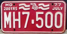 1976 Missouri:  200 Years ~ Bi-Centennial Auto Plate ~ MH7-500:  $ 2.00 SHIPS picture